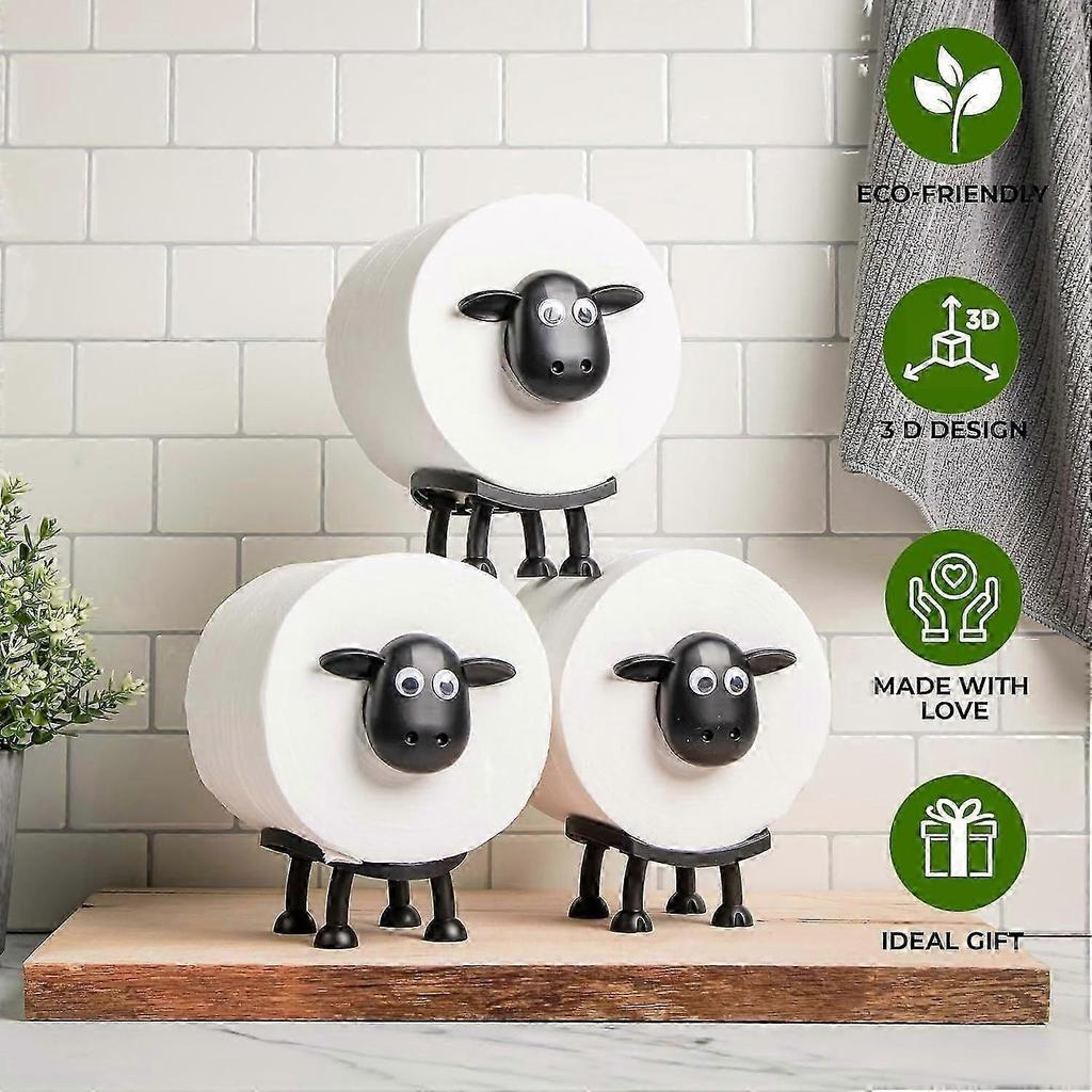 Sheep Toilet Roll Holder 3Pack Standing, 3DPrinted Black Sheep Loo Roll Holder, Cute Bathroom Decor