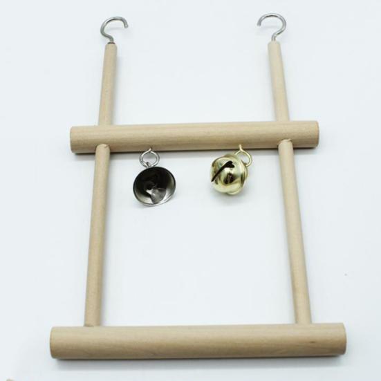 Pet Bird Parrot Wood Bell Stand Holder Hanging Swing Cage Molar Play Chew Toy