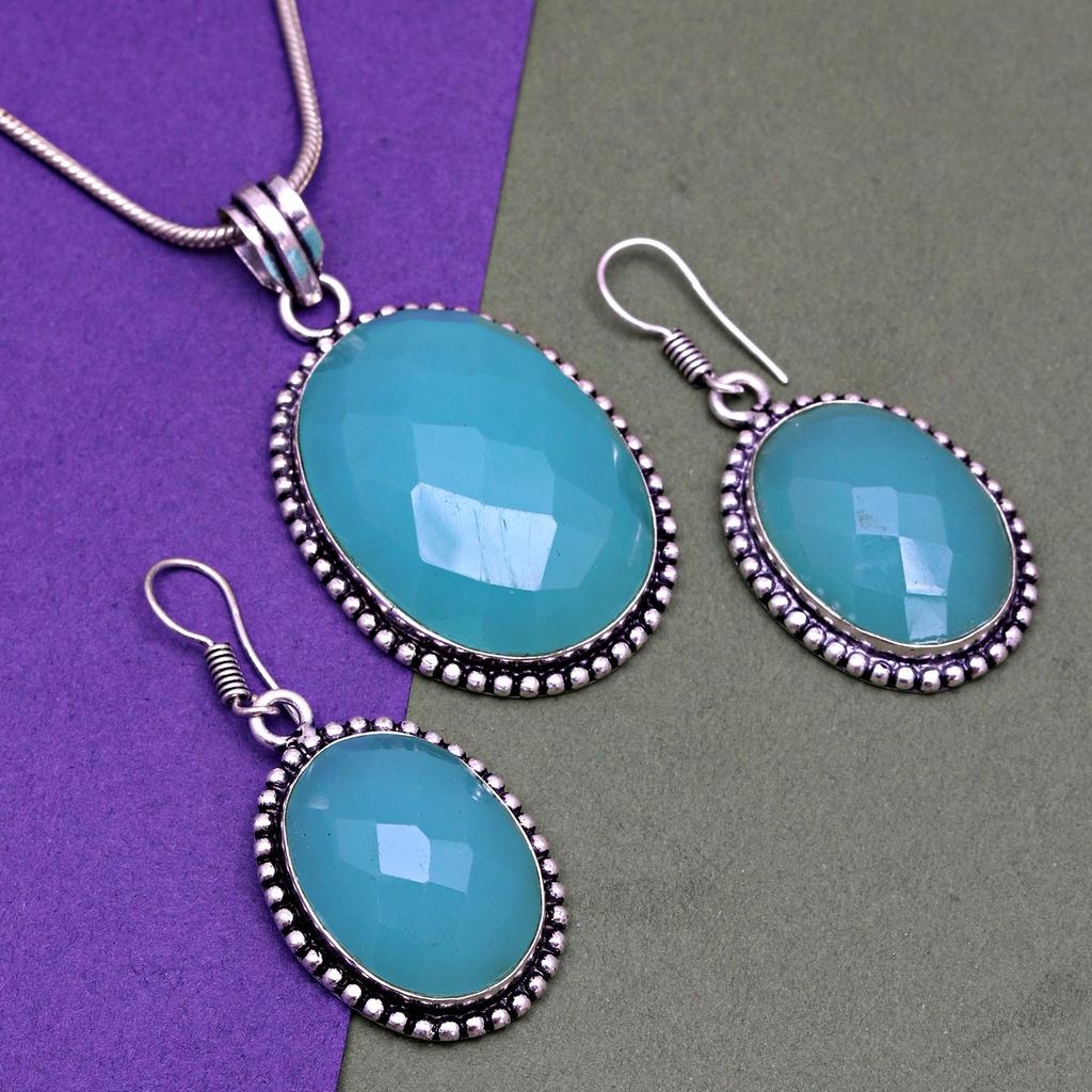 Necklace Chalcedony Natural  Beads Blue 20" Cts Round Sterling