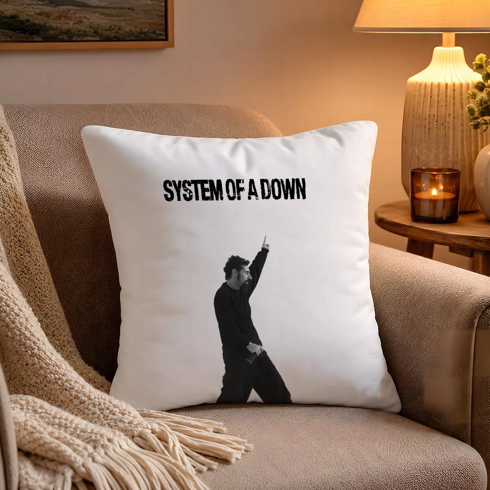 Hot Rock Band SSystem Of A Down Pillow Case Soft Plush Cushion Cover Double Print and Invisible Zipper for Sofa Home Car Use