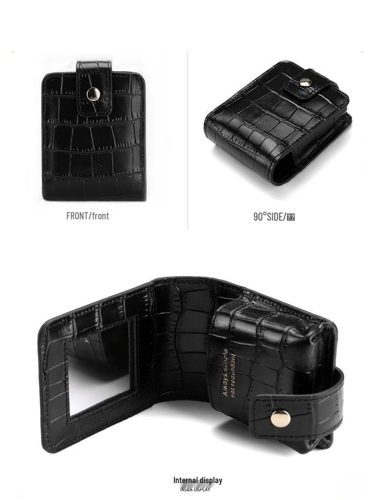 Crocodile Pattern Portable Cowhide Makeup & Coin Pouch with Mirror