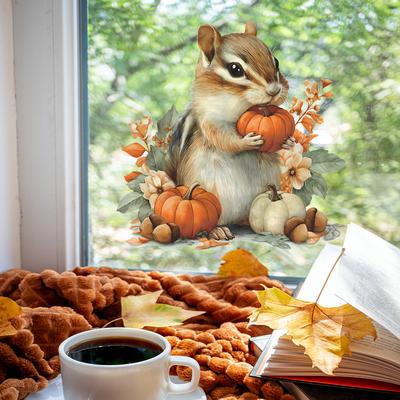 Cartoon Squirrel Collecting Pumpkins, Restaurant Kitchen, Home Decoration Wall Stickers