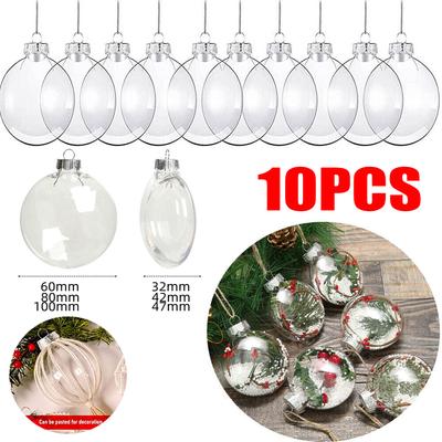 10X Clear Plastic Balls Oval Flat Christmas Baubles Fillable Xmas Tree Ornament