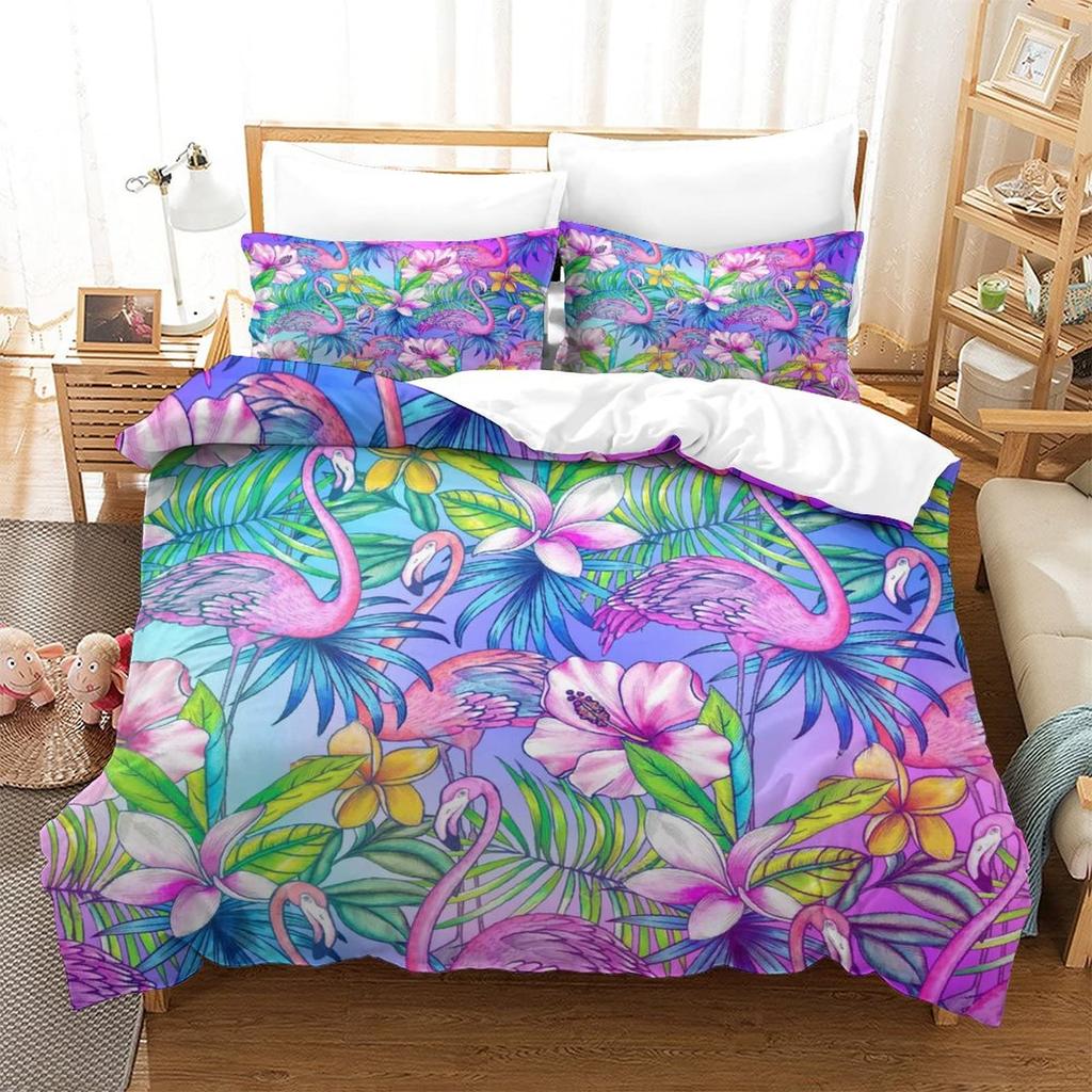 Comforter Queen Size Pink Flamingo Boys Girls Palm Leaves Bedding Set For Couples Bird Print Comforter Set