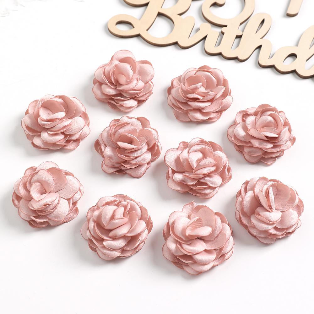 5/10Pcs Artificial Flowers 3.5cm Handmade Burned Edge Camellia Flowers For DIY Sewing Crafts Clothing Accessories Wedding Decors