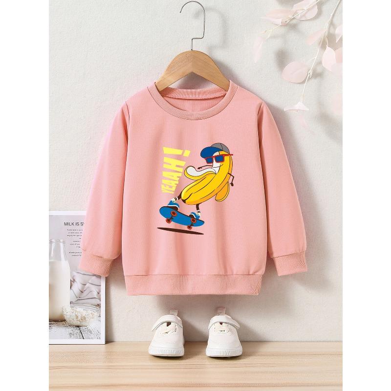 Cartoon Print Crew Neck Sweatshirt - Casual & Comfy, Perfect for Spring/Fall, Machine Washable
