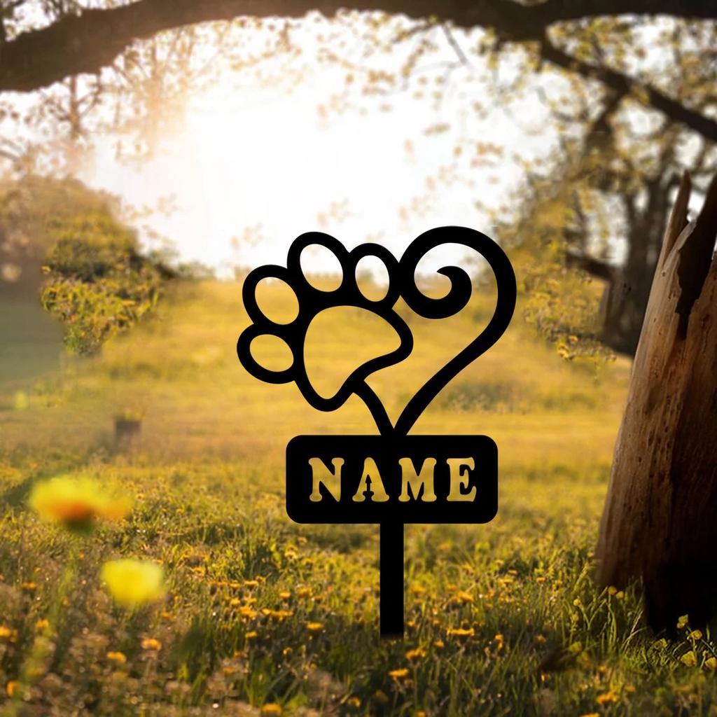 Picchetto Commemorativo da Giardino in Metallo, Targhetta Personalizzata per la Tomba di un Animale Domestico Deceduto, Targa Personalizzata con Impronta di Zampa di Cane, Regalo di Condoglianze per Animali Domestici da Esterno