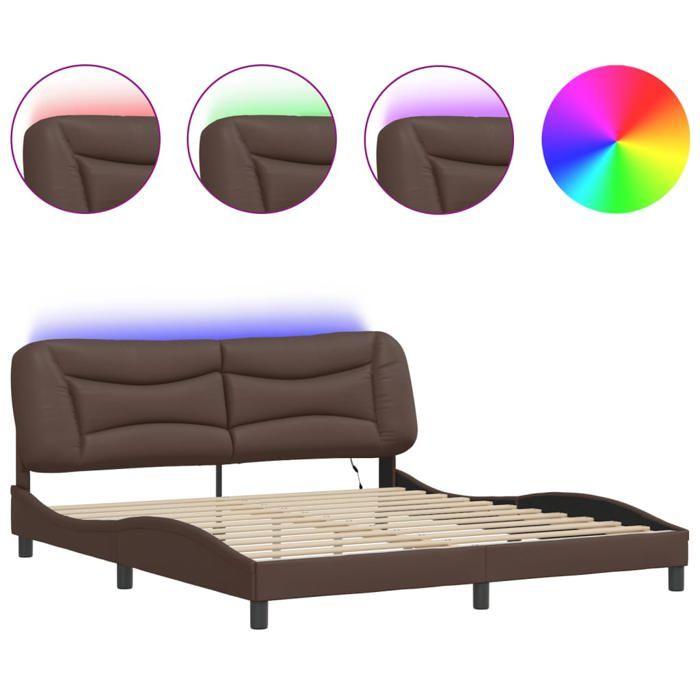 VidaXL Bed Frames with LED Lights, Upholstered Bed, Double Bed, Adult Bedroom Interior Bed, Modern, Brown 3213950