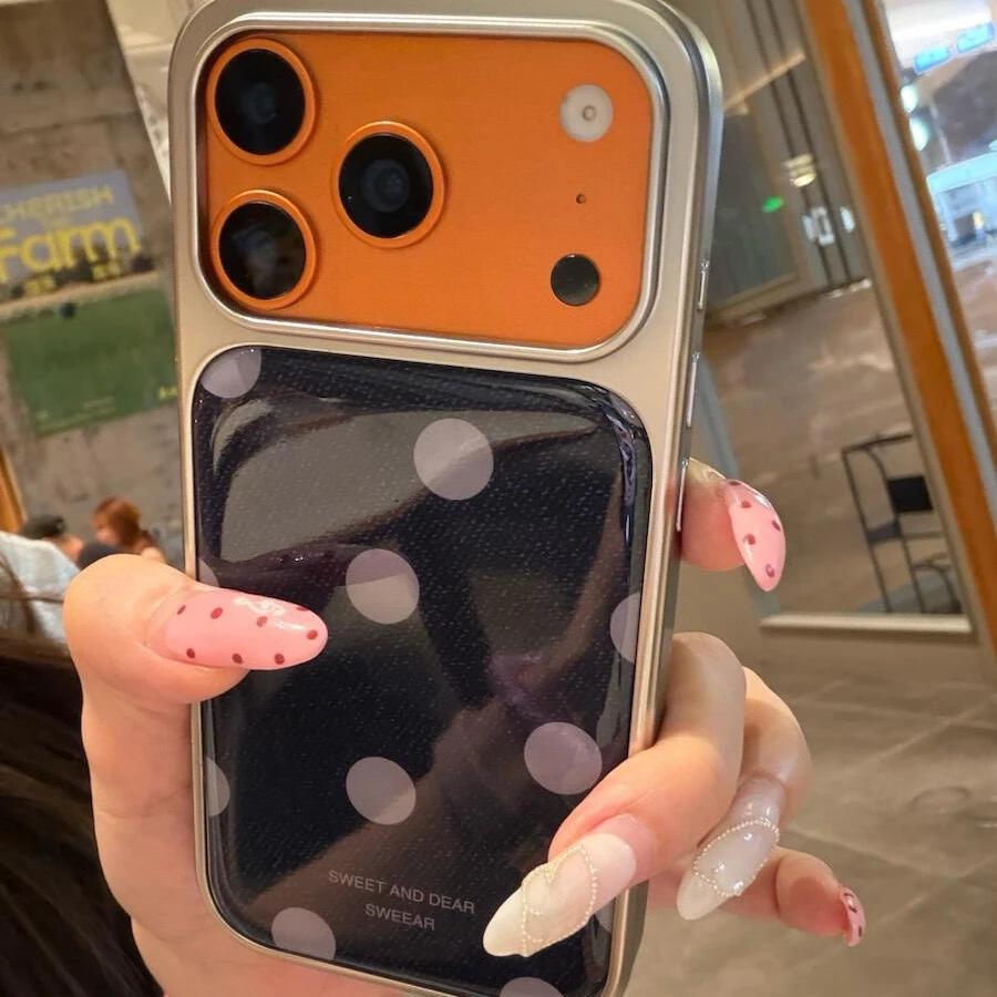 Korean retro denim pattern polka dots are suitable for Apple 16/17Pro Epoxy water condensation mobile phone case IP15 niche 14 sets