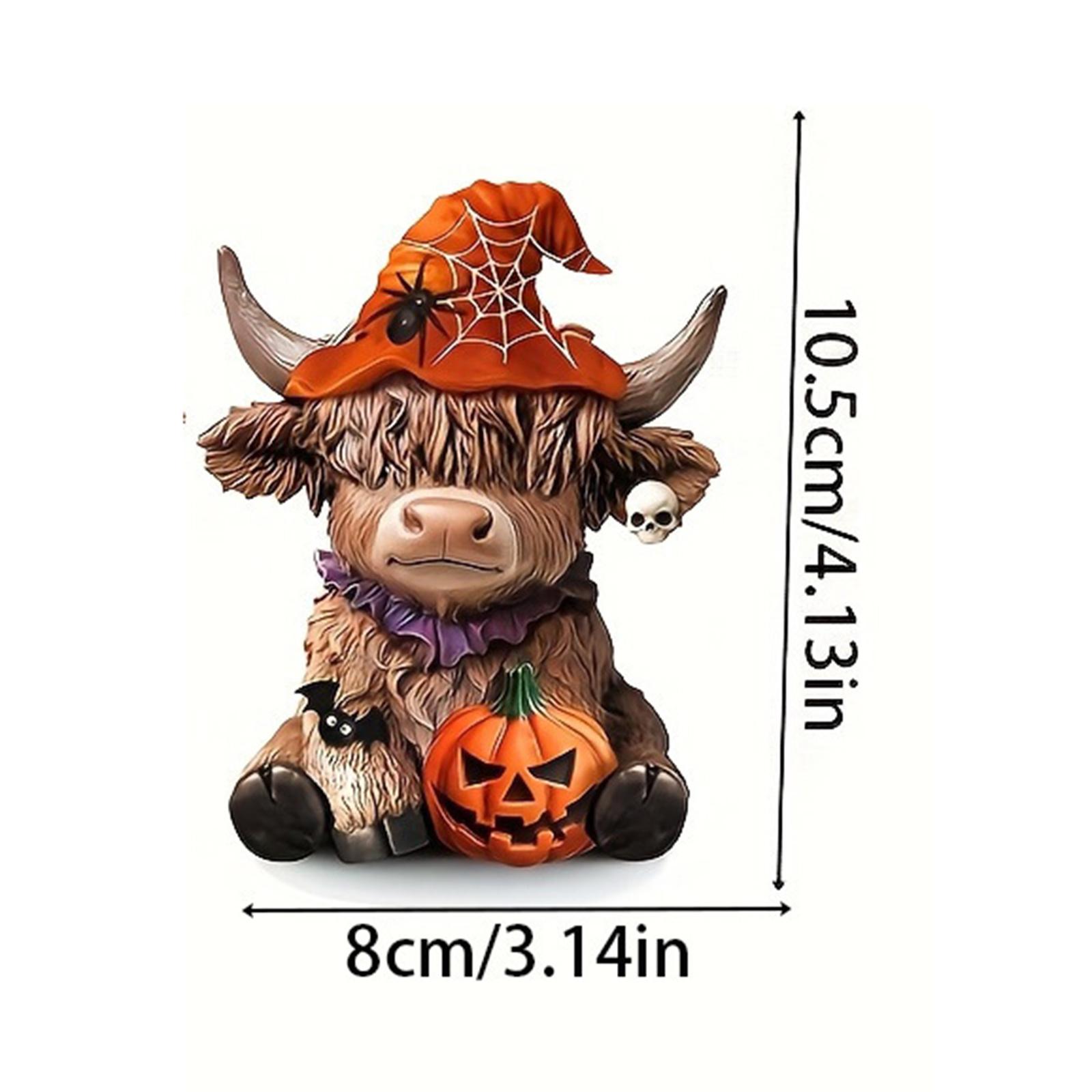 Highland Cow Statue Halloween Decor Tabletop Sculpture Home Party Farm Animal Figurine Desktop Display Ornament