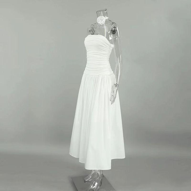 

Fashion Elegant Fashion Flower off-Shoulder Silm Sexy Tube Top Dress Strapless Sexy Dress White M