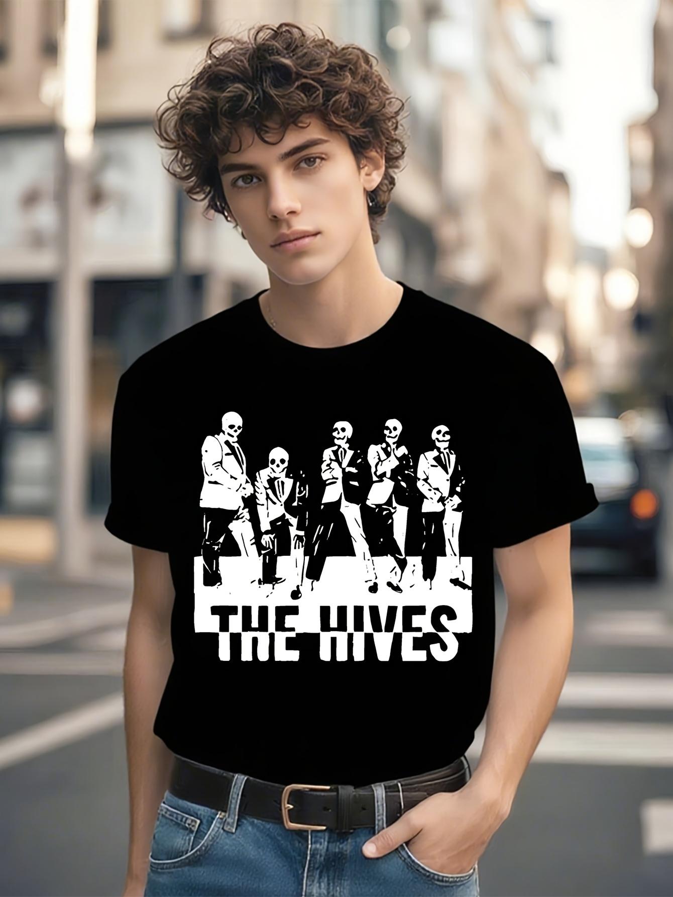 The Hives Band Graphic Tee - Oversized Black Cotton T-shirt with Bold White Skeleton Print XXL