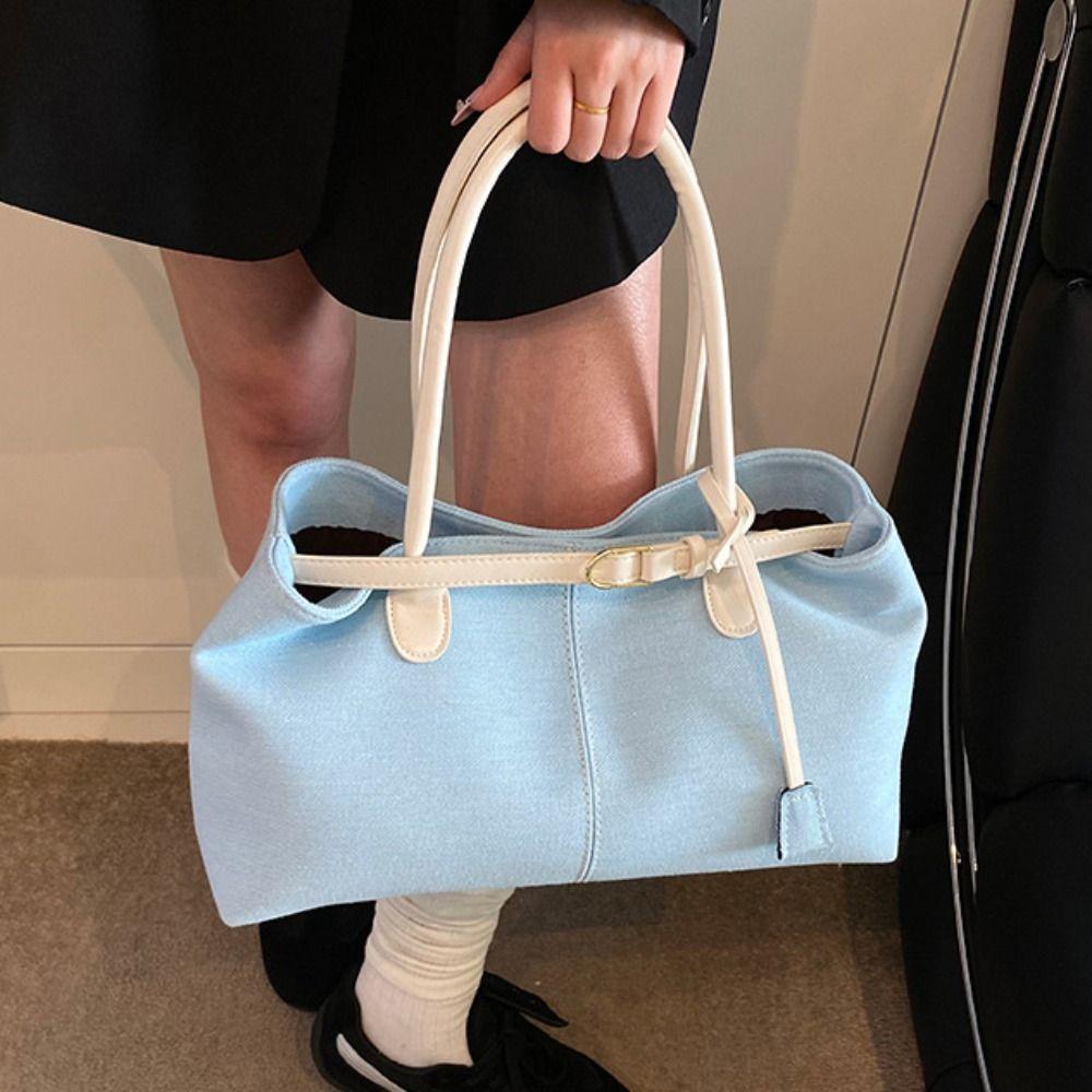 Patchwork Color Vintage Armpit Bag Hasp Closure Casual Tote Bag Denim Shoulder Bag Students