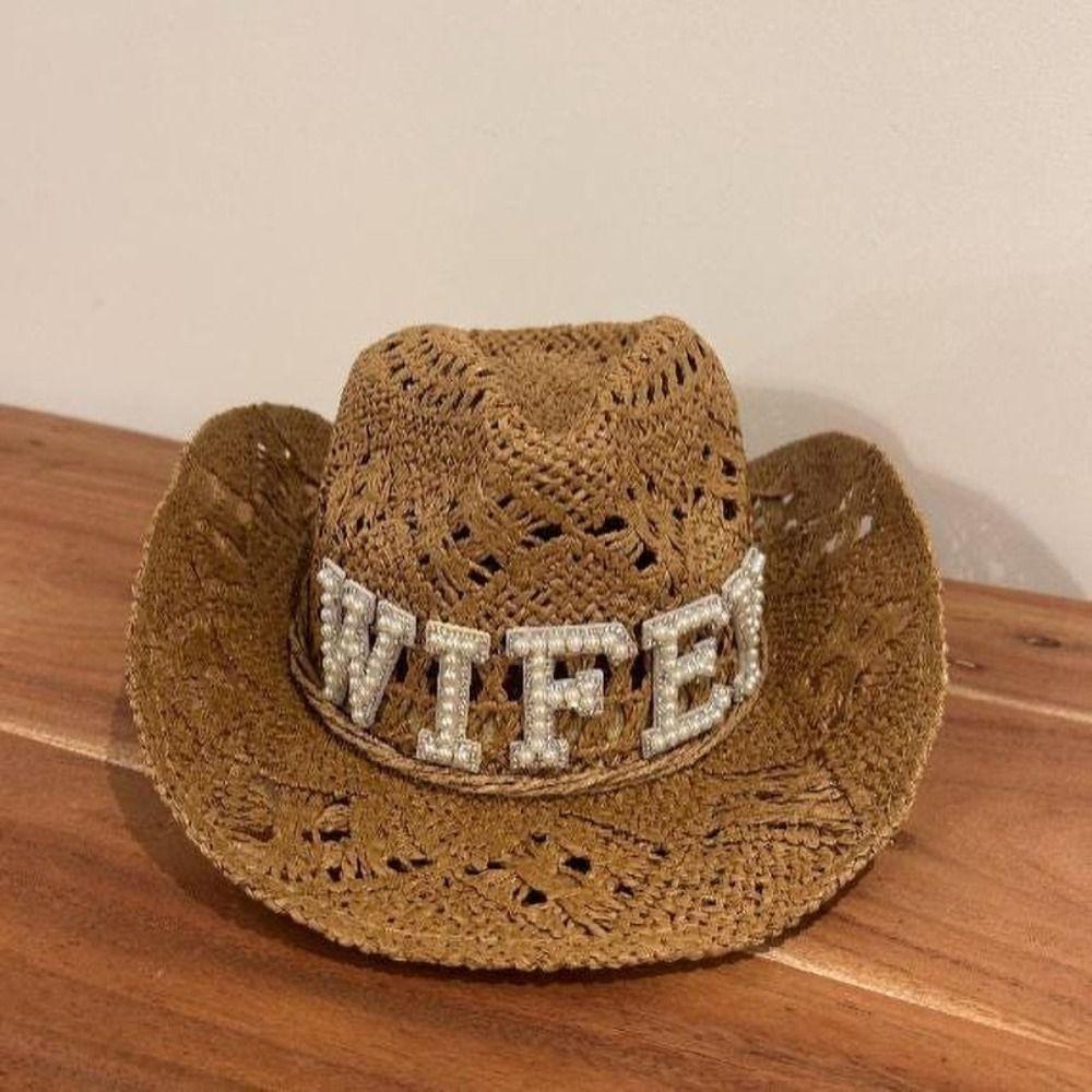 Crochet Western Cowboy Hat Hollow Jazz Hat Fashion Bride Wifey Cowboy Hat  For Wedding Bridal Party