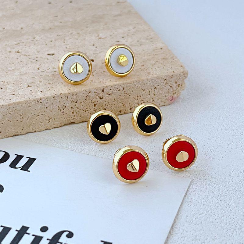 Fashion Light Luxury Leather Inlaid Metal Heart Stud Earrings & Necklace Set