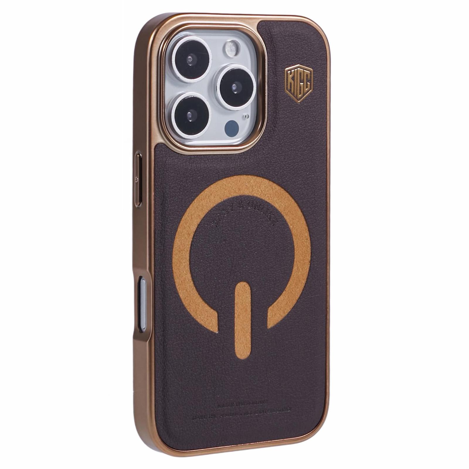 KIGC For iPhone 16 Pro Case Compatible with MagSafe Leather+PC+TPU Back Cover A