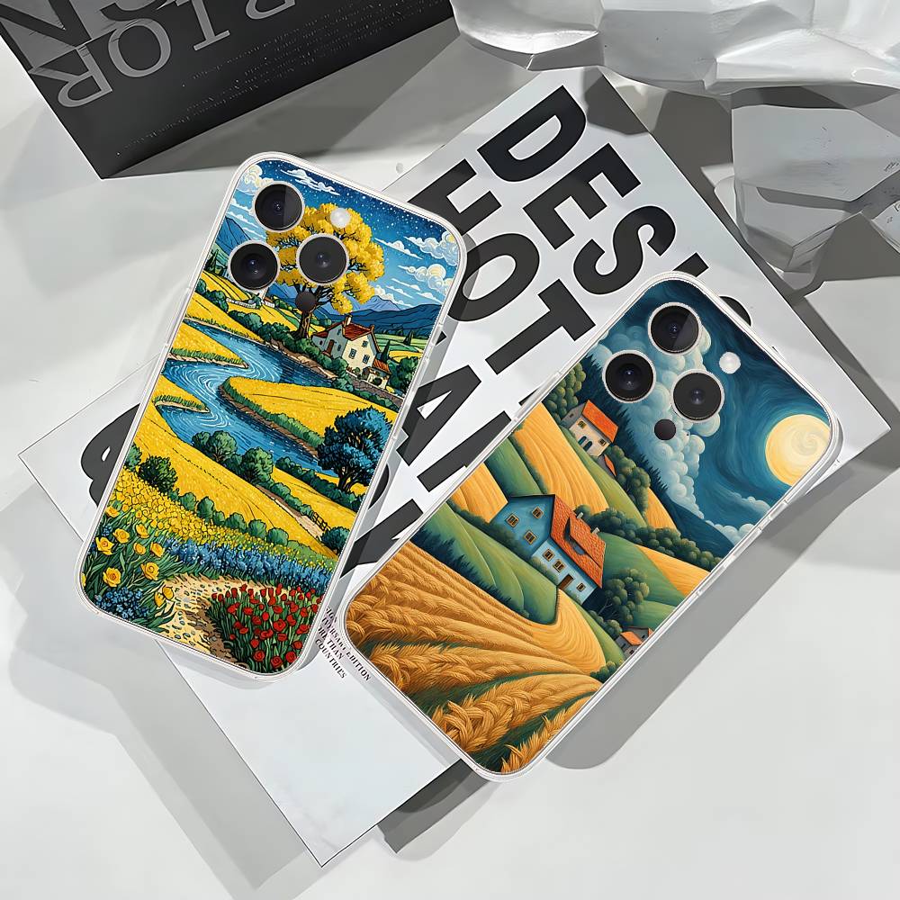 Rural Scenery Wheat Field Art Phone Case For IPhone 17 16 15 14 Plus 13 12 11 Pro Max Phone Back Cover Transparent Shockproof Co