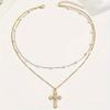 1 szt. Naszyjnik z warstwowym krzyżykiem dla kobiet Podwójny łańcuszek Minimalistyczna biżuteria z koralików Regulowany delikatny łańcuszek O-link Złoty Srebrny Stop Casualowy Elegancki