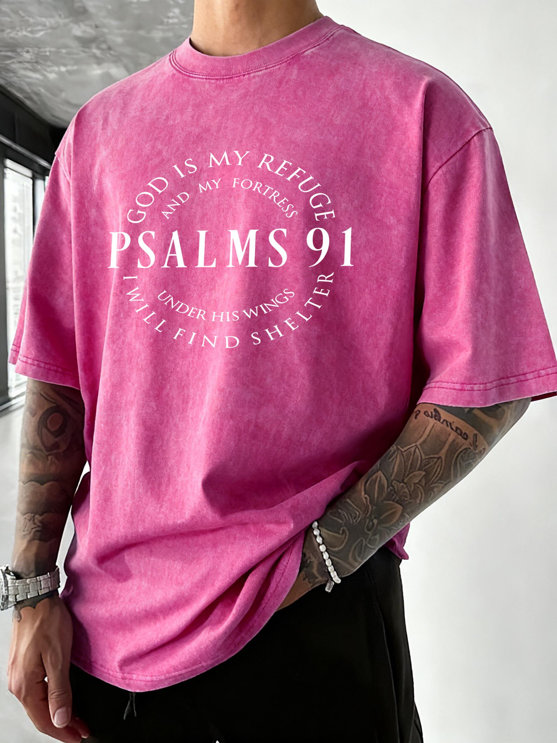 Psalms Letter Print Washed Cotton T Shirt Men Vacation Hip Hop Summer Tops Unisex Gym TShirts Crewneck Loose Streetwear S