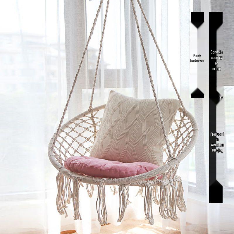 Nordic Style Cotton Rope Hammock Chair - Tassel Swing for Outdoor Camping