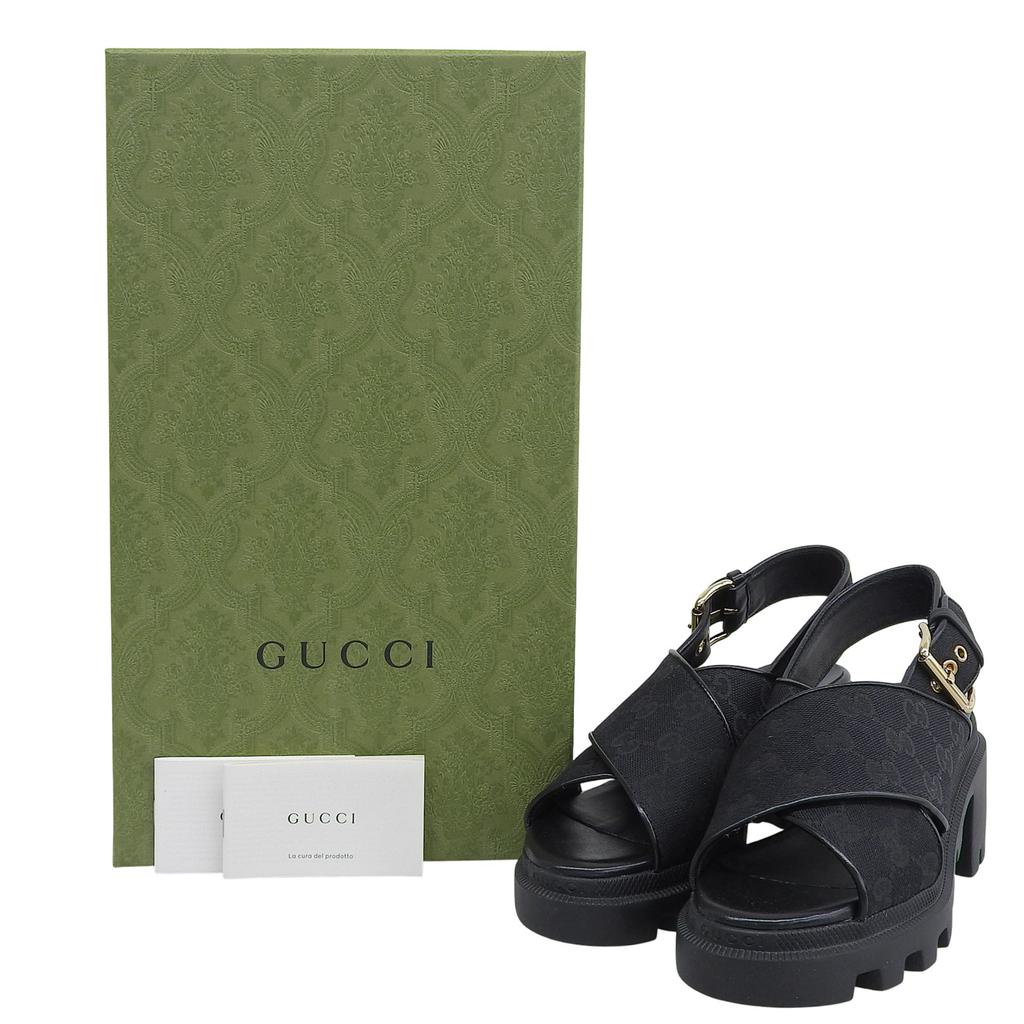 Pristine GUCCI Sandals Cross-strap Platform Black GG Canvas Women 35 749795 Used