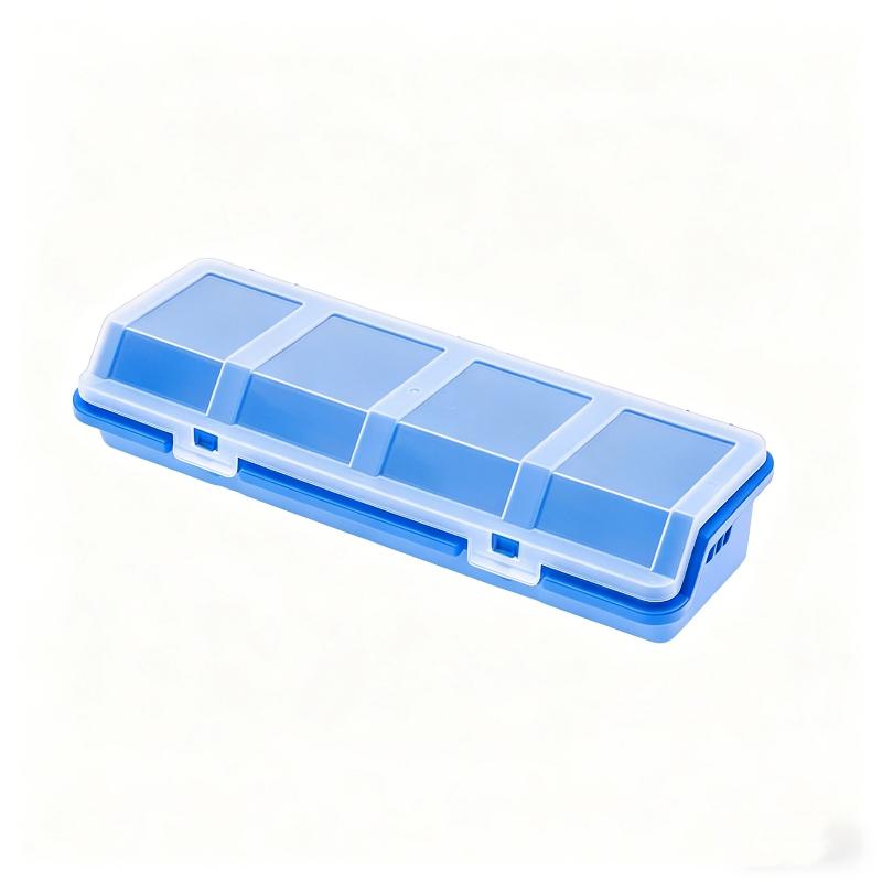 Screw Organizer Box Blue Red Black Parts Storage Box 4 Compartments With Lid Plastic Tool Part Bin
