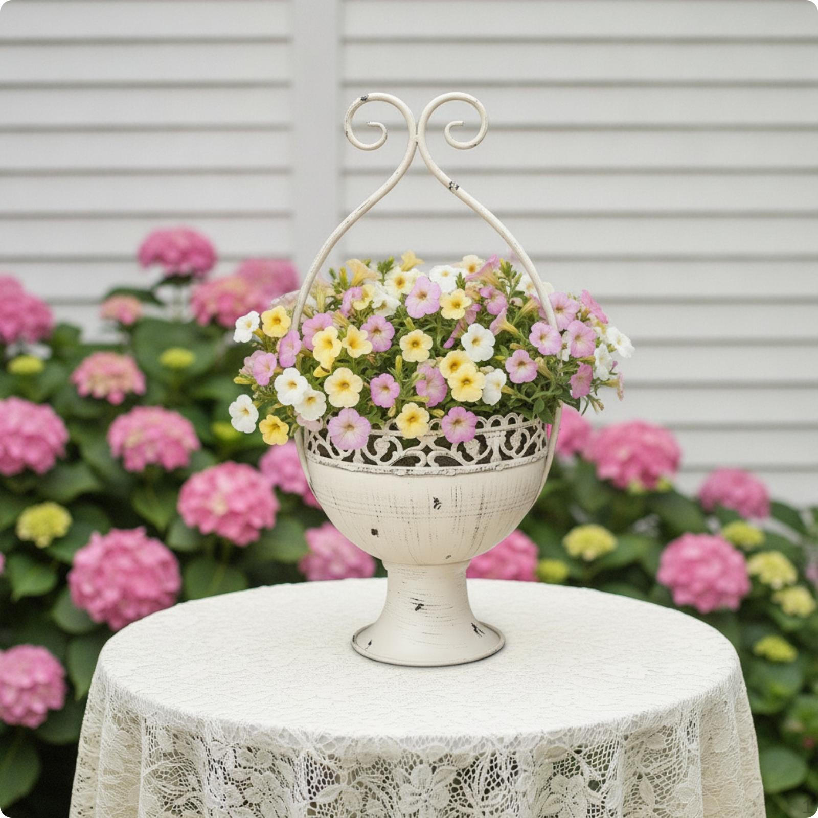 Metal Planter with Handle Scrollwork Pedestal Freestanding Pot for Interior