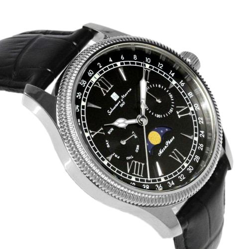 Salvatore Marra Men's Limited Edition Silver/Black Watch, Moon Phase, Multi-Calendar, 5 ATM Water Resistance, Leather Strap, Business/Formal Wear, SM2