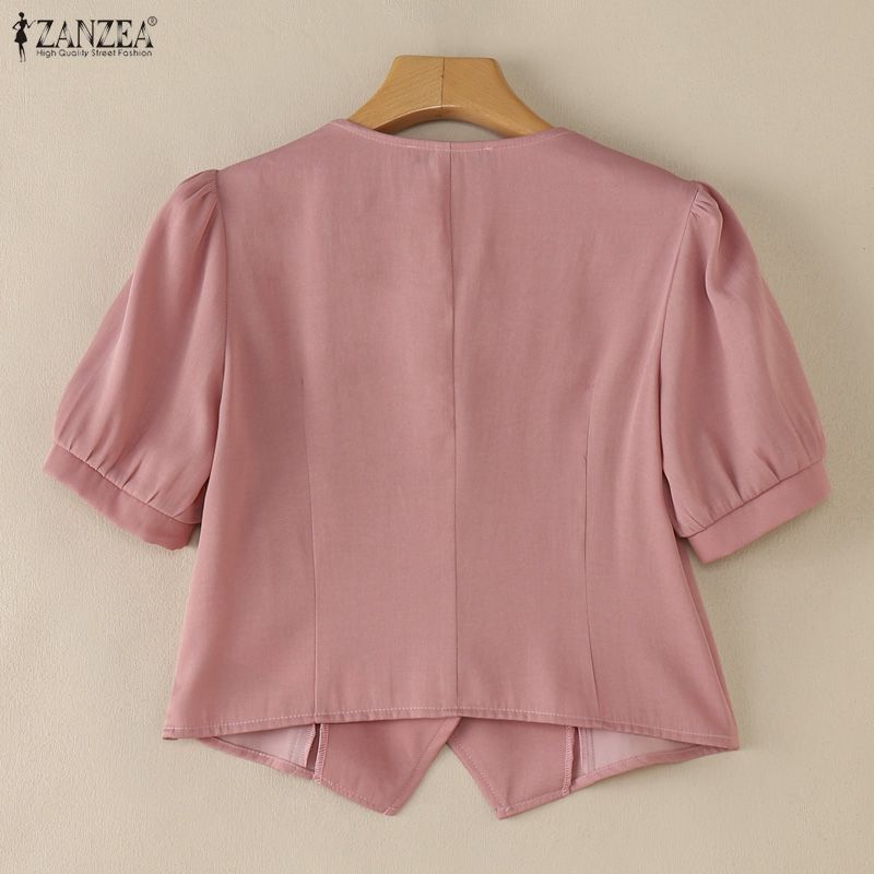 ZANZEA Dámská ležérní letní halenka s V-výstřihem, jednobarevná, krátký rukáv