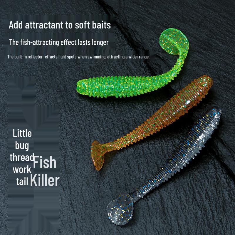 Mandarin Fish-Scented Ribbed T-Tail Soft Worm Lure with Salt