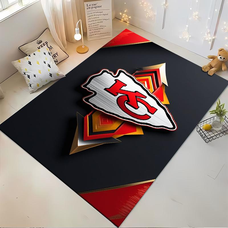 "KC Logo Arrowhead Red and Gold Design Non-slip rug suitable for living room and bedroom sofas"