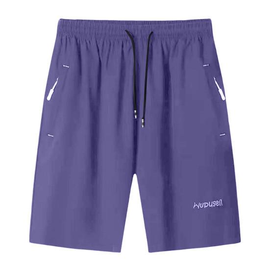 Pánské letní ležérní šortky s kapsami na zip elastický pas stahovací šňůrky široké nohavice běh fitness plážové krátké kalhoty