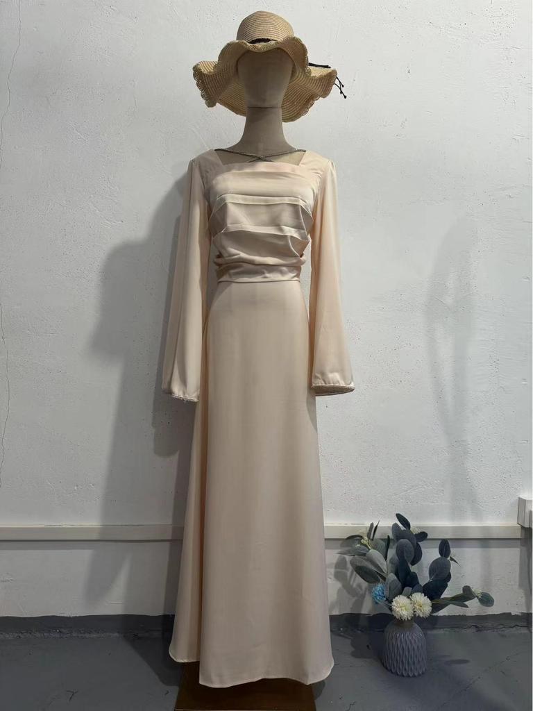 Slim Satin Rhinestone Dress: European & American Style, Long-Sleeved, Tie-Up, 2024 Autumn Women's Fashion.