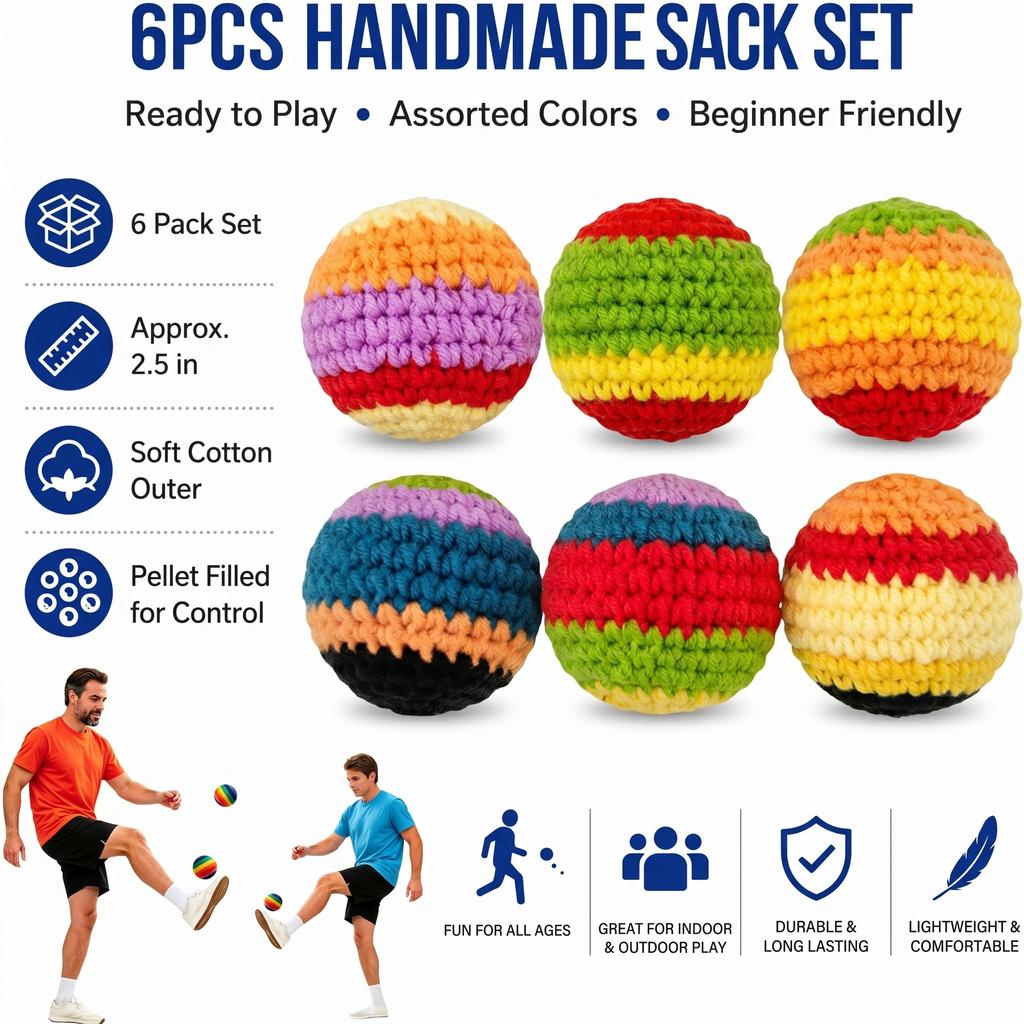 El Örgüsü Hacky Sack Ayak Torbası Seti, Pamuklu Tığ İşi Vurma Topları, Çocuklar Yetişkinler İçin Geometrik Juggling Topları Dış Mekan Oyunları