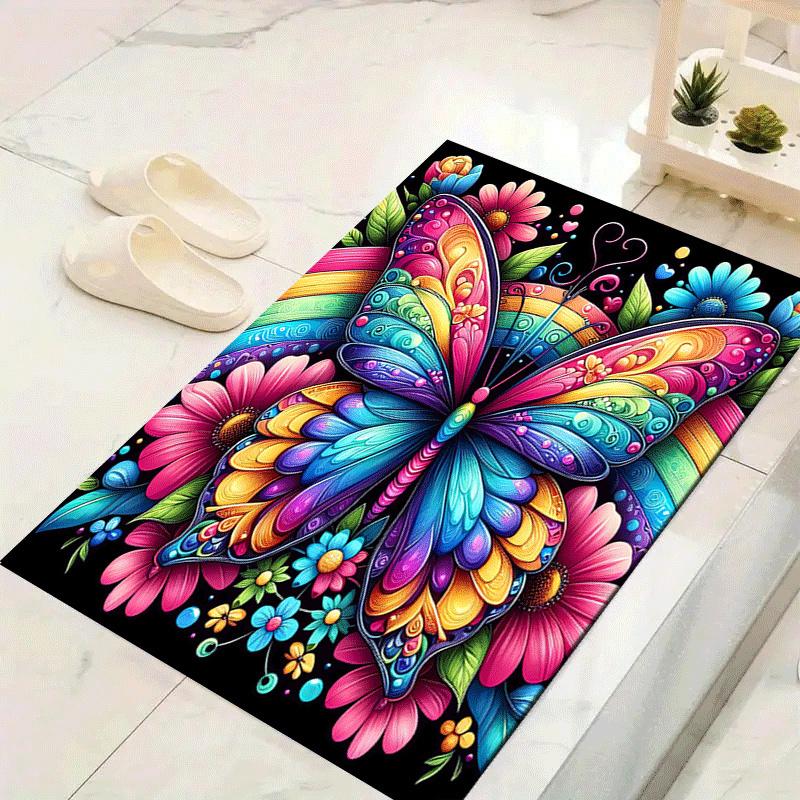 1pc Colorful butterflies Print, Design Indoor Area Rug - Soft, Anti-Slip, and Durable Gaming Room Decor for Bedroom