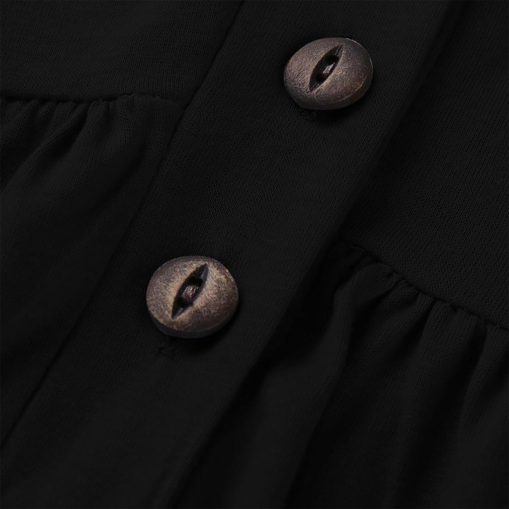 Women's Casual Loose Solid Color Long-sleeved Loose  Button Pleated Top