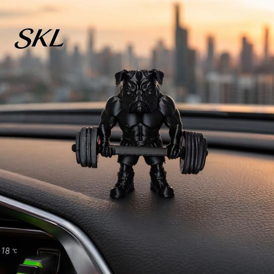 Animal Ornament 3D Printed Fitness Bulldog Figurine, Modern Muscular Barbell Dog Gym Decor Statue, Black Sculpture for Home Office Desk Muscle