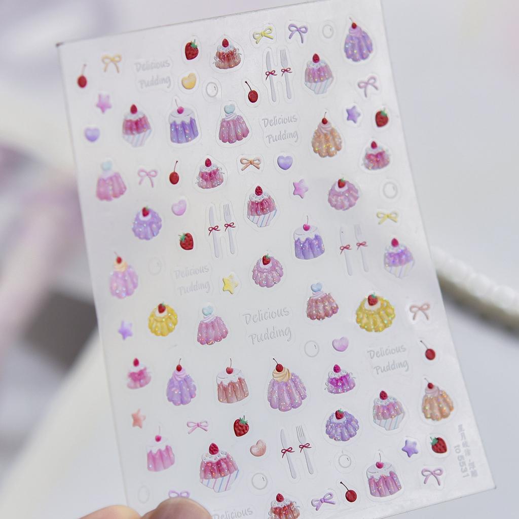 Spring Strawberry Vine 5D Nail Art Stickers Garden Fresh Red Strawberry Green Leaves Flower Cherry Branch Bow Nail Decals DIY
