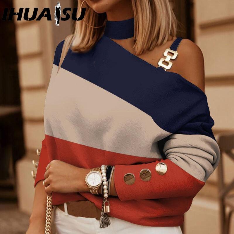 IHUASU Damska Moda Casual Bluzki i Koszule z Długim Rękawem