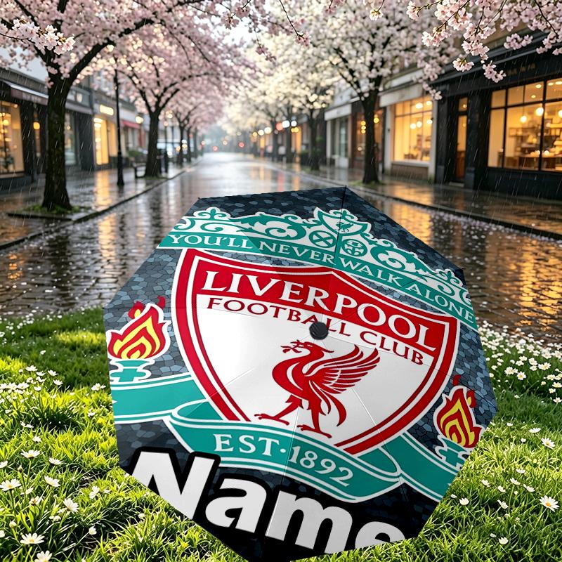Custom Name Personalized Liverpool F.C Print Umbrella, Auto Open Close, 8‑Rib Sturdy Frame, Commute Camping Hiking Use, Birthday Gift
