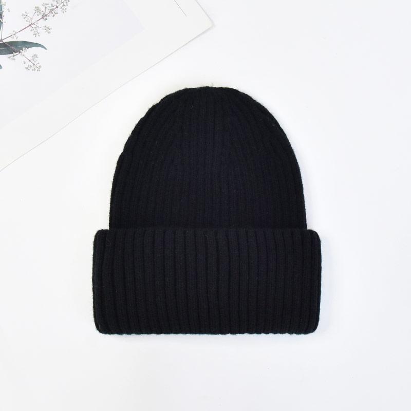 Winter Knit Beanie Hat Unisex Custom Logo Ribbed Wool Knit Beanies Winter Luxury Warm Cuffed Beanie Hat for Women Men чёрный