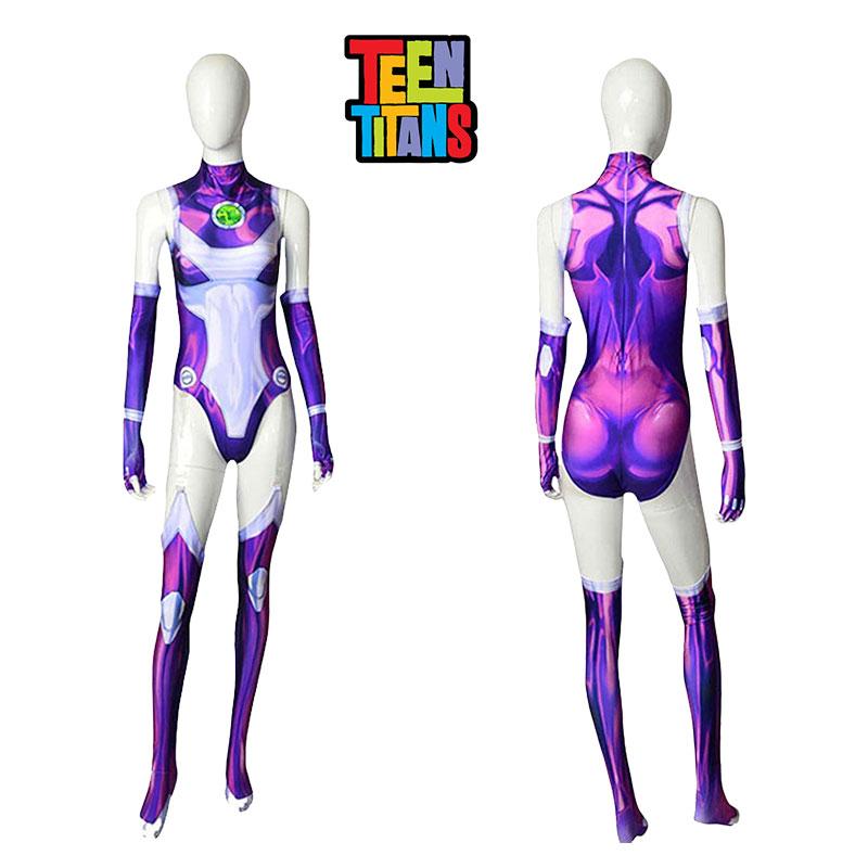 Titans Cartoon Teen Starfire Cosplay Costume Bodysuit Anime Heroes Roleplaying