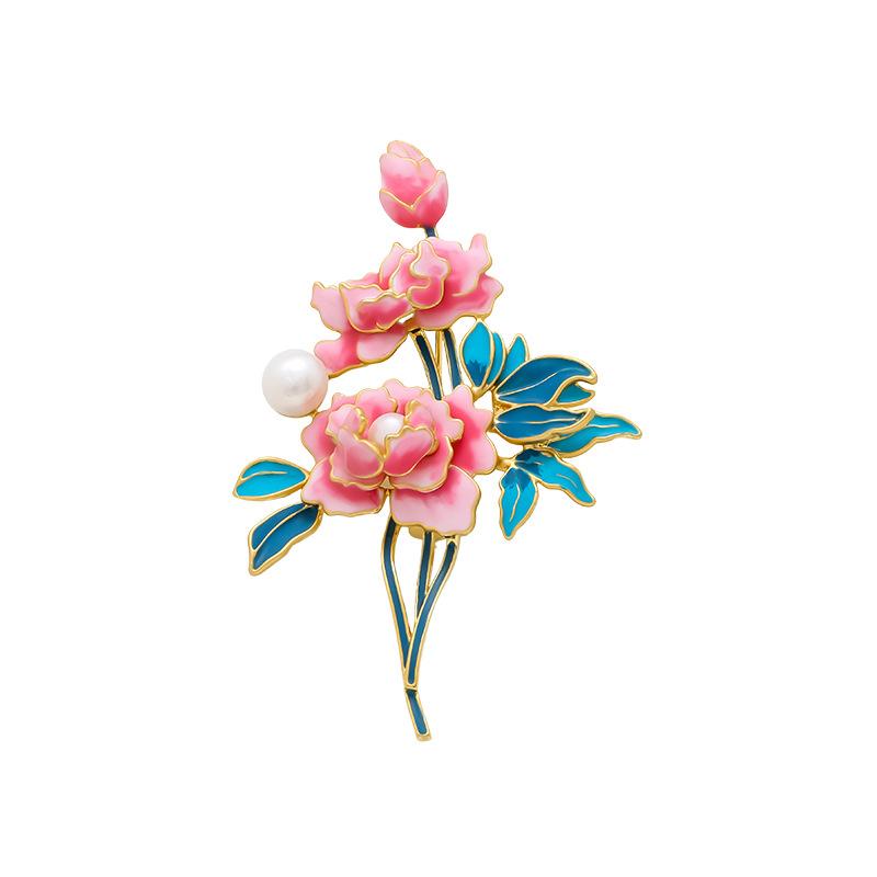 Spilla Fiore Delicato Peonia Fine Pietra Preziosa Stile Cinese Smalto Colore Accessori Cheongsam Hanfu Spille di Lusso Per Donne PD1974