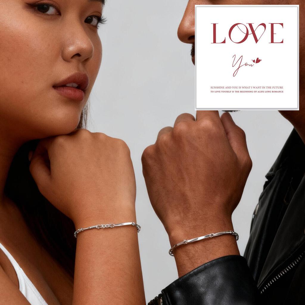 Mobius Couple Bracelet for Men Women,Silver Color Adjustable Chain Wristband,Valentine's Day Anniversary Gifts