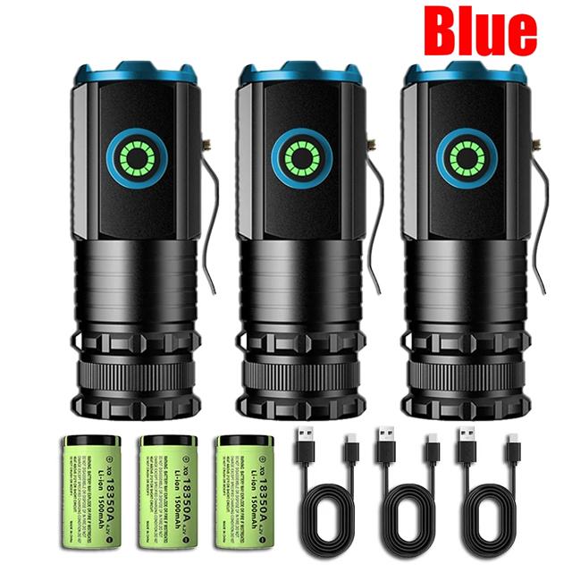Powerful Mini LED Flashlight High Quality Aluminium Alloy Torch Type-C Rechargeable 18350 Battery With Tail Magnet Flashlight
