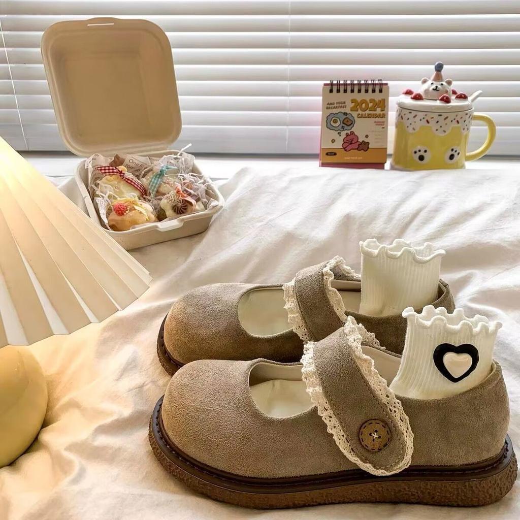 Mit Rock flacher Boden Mary Jane kleine einzelne Schuhe Damen Frühling und Sommer neu Japanische runde Spitze Spitze flacher Mund einzelne Schuhe Damen