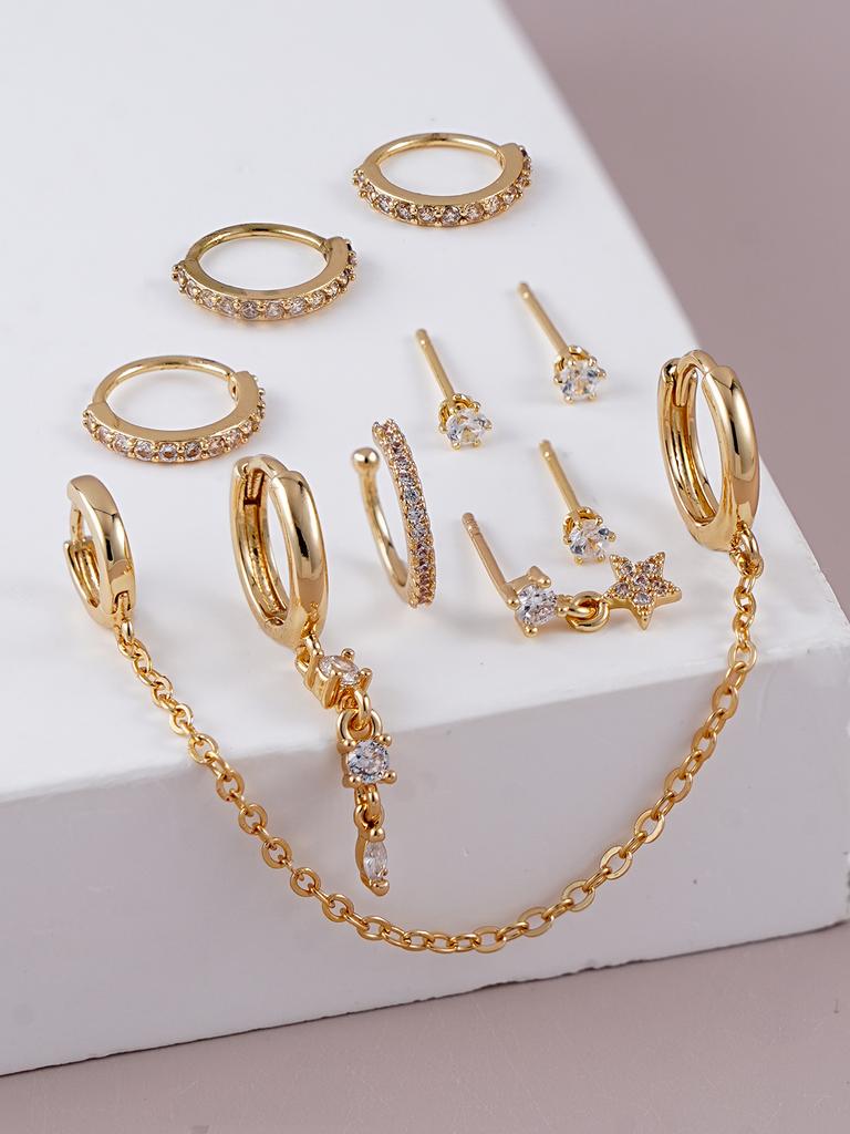 10pcs Exquisite Star Water Drop Pendant Multiple Synthetic Zircon Earrings Women's Daily, Music Festival Vacation Jewelry