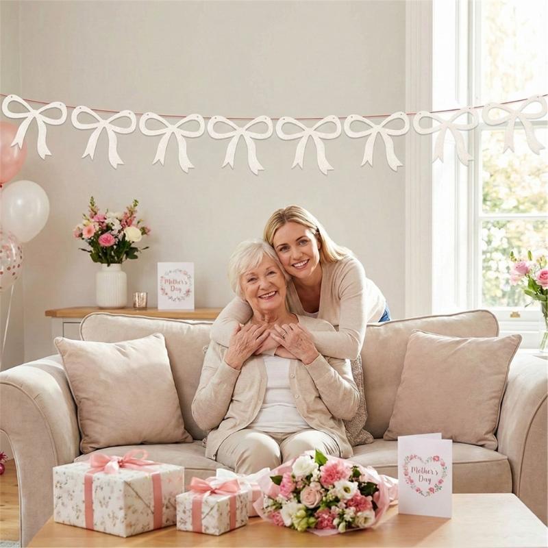 5Sets Colorful Bowknot Bunting Ornament Ceiling Hanging Decoration for Mother's Day Valentine's Day Holiday Decoration