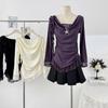 Velvet Lace Swing Collar Slim Fit Women's Long Sleeve Irregular Top