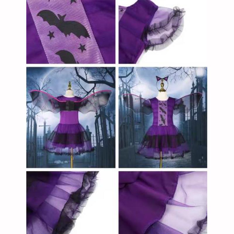 Kinder Mädchen Lila Fledermaus Vampir Prinzessin Kleid Ausgefallenes Cosplay Kostüm Kleidung Halloween Spiel